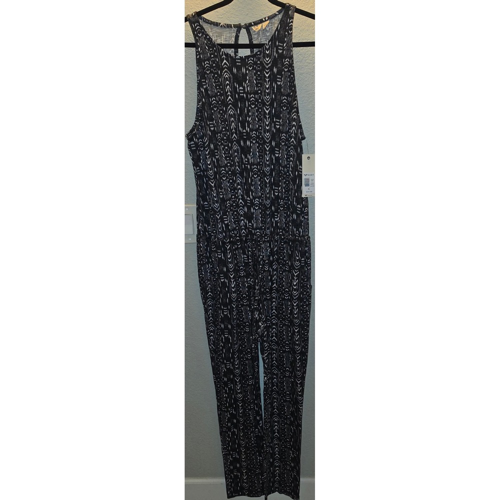 Roxy Open Back Black White Tribal Print Sleeveless Jumpsuit XL New with Tag
